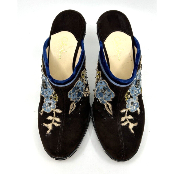 Cole Haan Women's Suede Embroidered Clogs Size 8B Brown Floral Boho Festival - Picture 3 of 8